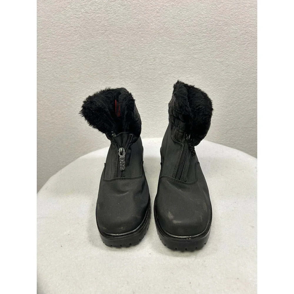 Totes Zippy Silkatex Winter Boots Womens 8 Black Faux Fur Trim Front Zip Quilted